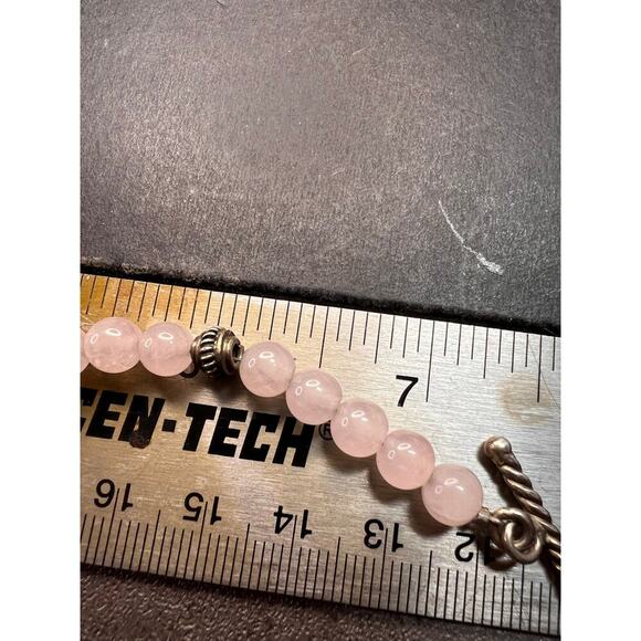 Vintage rose quartz pearls sterling silver breast cancer awareness bracelet - Picture 4 of 11